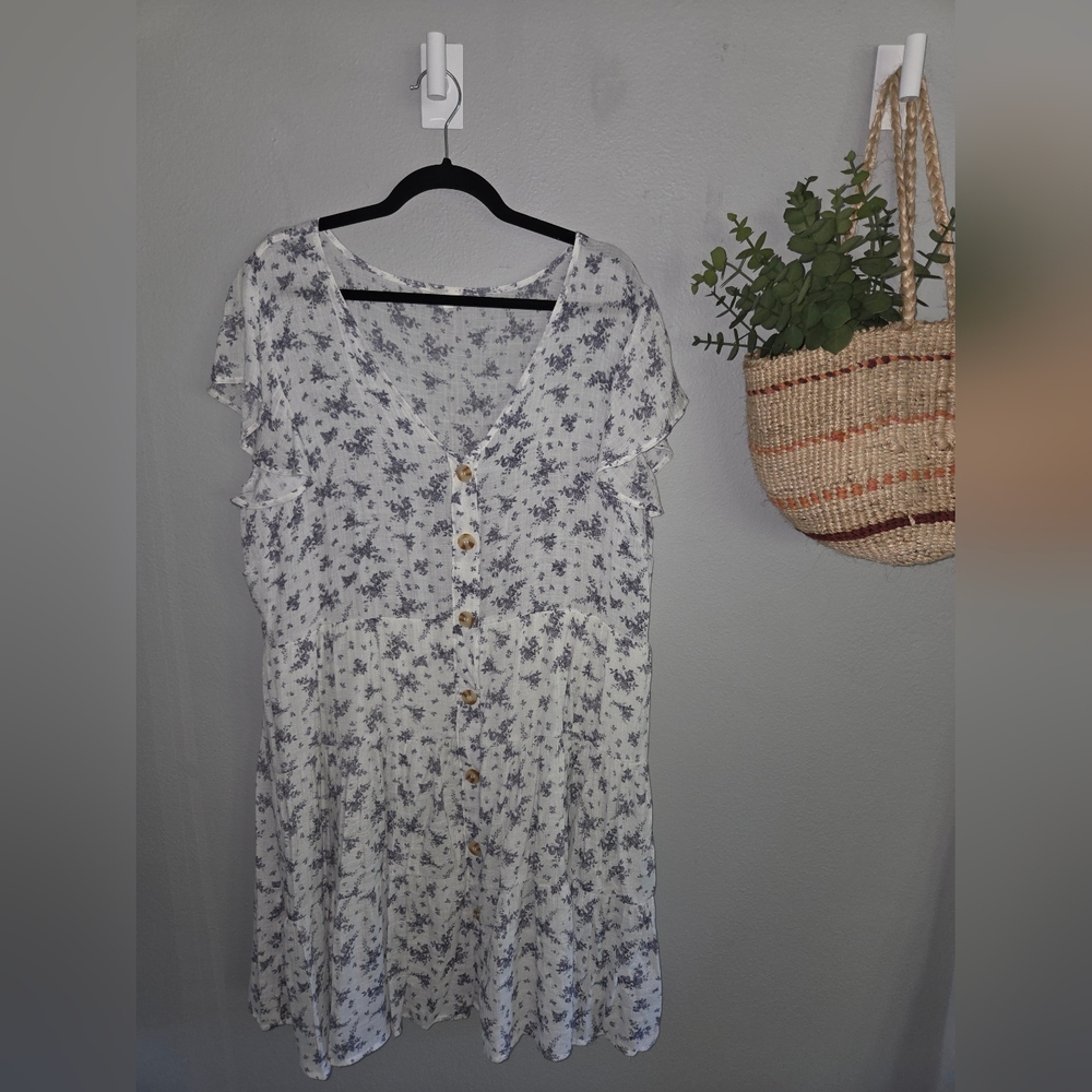 Perch by Blu Pepper Blue Floral Front Button Dress – Size 3XL